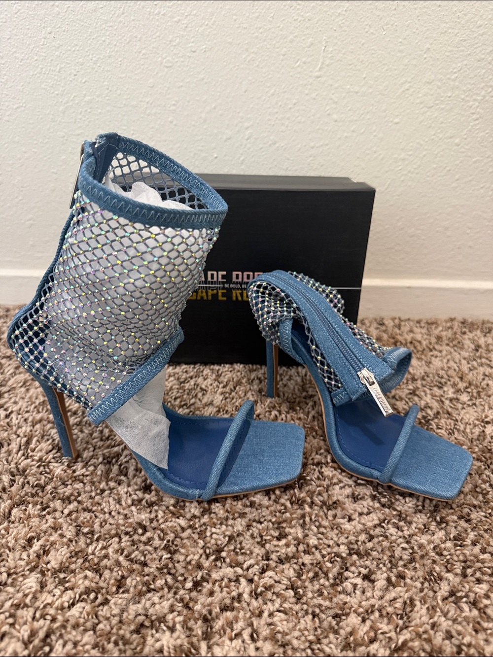 Cape Robbin Denim Blue Mesh Zip Stiletto Heels
